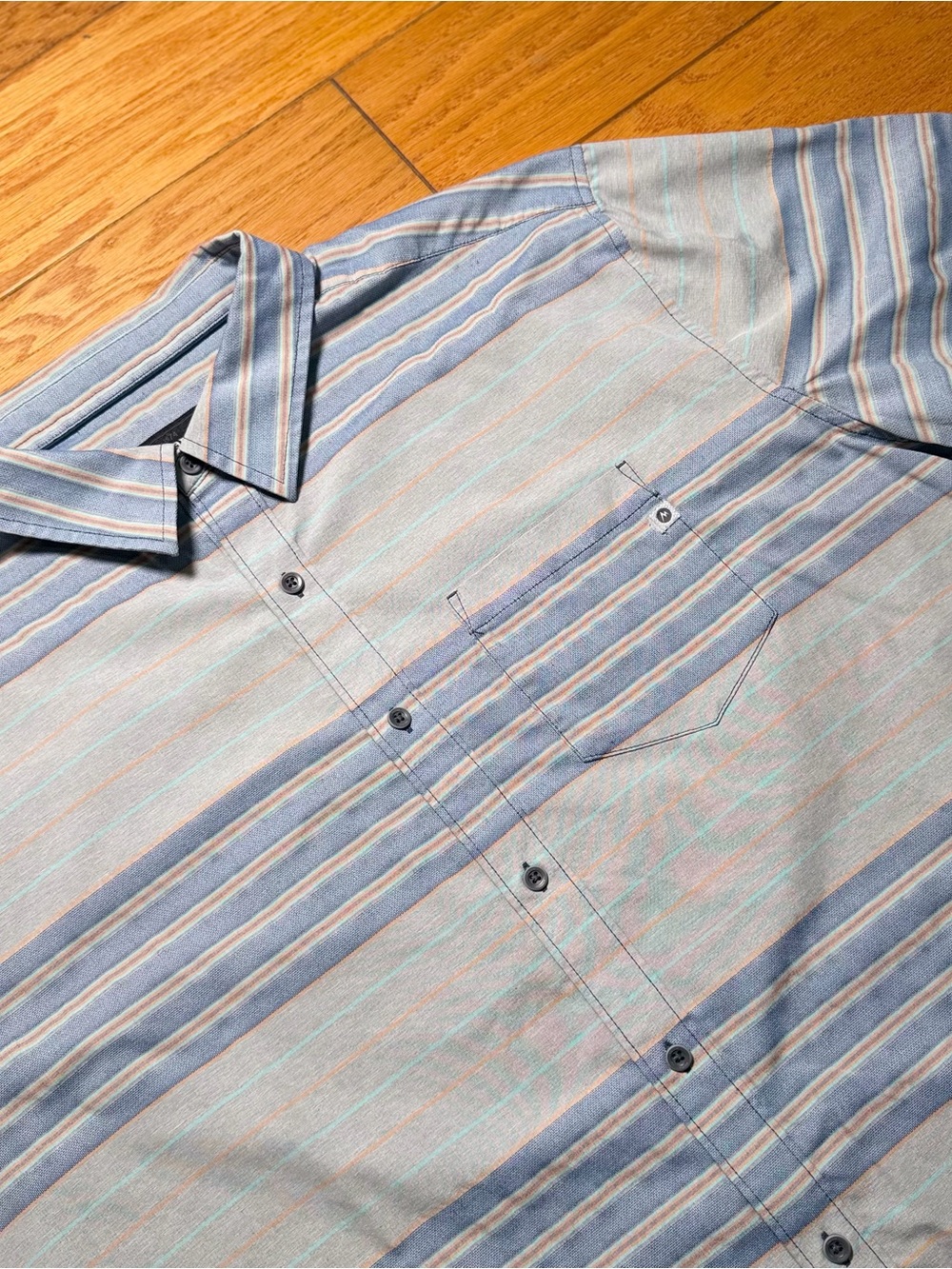Marmot Light Blue and Gray Striped Button-Down Shirt